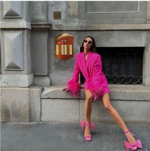 Zara Pink Feather Cuff Blazer Size S - Picture 9 of 14